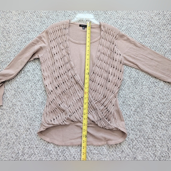 Parkhurst Women's (Size M) Tan Sweater with Faux-Shawl Accent & Rounded Back Hem - Picture 6 of 12